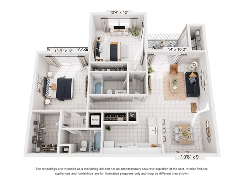 Floor plan for 2 beds, 2 baths, 1106 sqft